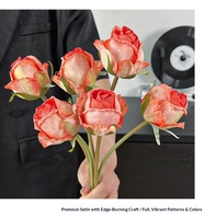 Retro Angola Rote Künstliche Rosen mit Verbrannten Kanten Blumenstrauß Hochzeits-Heimdekoration Tischarrangement Handgehaltene Blumen DIY