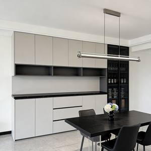 Cream & Black Modern Dining Sideboard - <b>LED</b> Lighting & Open <b>Shelf</b>, Coffee Bar + Storage for Luxury Kitchen-Dining Spaces - Product Image 6