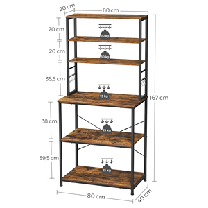 Étagère de <span class=keywords><strong>cuisine</strong></span> <span class=keywords><strong>VASAGLE</strong></span> avec 6 crochets et structure métallique, étagère de rangement de <span class=keywords><strong>cuisine</strong></span>, design industriel, étagère pour micro-ondes - Product Image 6