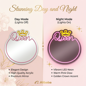 Letrero de Neón Personalizado con <span class=keywords><strong>Espejo</strong></span>, Corona de <span class=keywords><strong>Reina</strong></span>, Luz LED, Acrílico Rosa, Decoración de Pared para Dormitorio, Salón, Tienda - Product Image 3