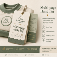 Étiquettes suspendues personnalisées multi-pages en papier écologique pour vêtements pour animaux de compagnie, avec marquage à chaud et gaufrage, faible MOQ, OEM ODM