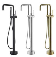 Robinet de baignoire autoportant haut de gamme en laiton, monocommande, avec cartouche céramique, fixation au sol, finition chromée polie, design moderne