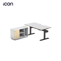 Bureau debout en forme de L moderne à double moteur pour le bureau à domicile, blanc, réglable en hauteur, électrique, en forme de L