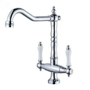 Robinet d'évier de <span class=keywords><strong>cuisine</strong></span> européen <span class=keywords><strong>vintage</strong></span> en céramique à double poignée en laiton rotatif à 360 ° mitigeurs chauds et froids - Product Image 1