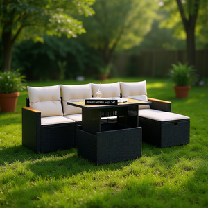 Ensemble de canapés de jardin en rotin noir, mobilier d'extérieur 4 places avec rangement, design contemporain - Product Image 2