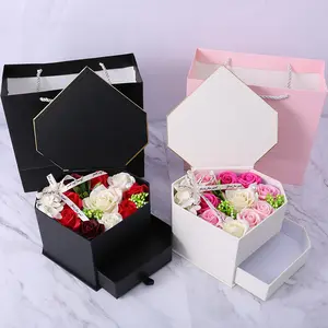 Grosir Kustom Kotak Kardus Mewah Kotak Penyimpanan Heptagonal Lipstik Bunga Kemasan Kotak Hadiah