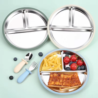 Assiettes pour tout-petits en acier inoxydable 316L de qualité alimentaire de 8 pouces avec ventouse antidérapante, design de dessin animé, écologiques, réutilisables