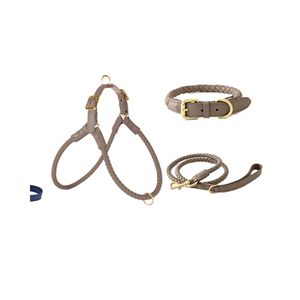 Conjunto de Collar y Correa para Perro o Gato de Cuero Suave, Simple, Clásico, Elegante, Resistente, Trenzado, Impermeable, con Hebilla Dorada, para Perros Grandes, Medianos y Pequeños - Product Image 3