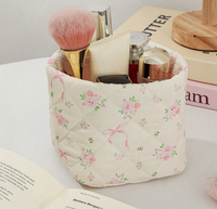 Sac de rangement pour cosmétiques, panier organisateur de maquillage, imprimé floral, conteneur de maquillage en coton