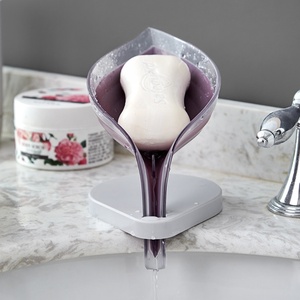Silicon Soap Holder Kitchen Soap Dispenser and Sponge Holder bar Soap Holder for <b>Shower</b> with Draining <b>Tray</b> Plastic Leaf - Product Image 3
