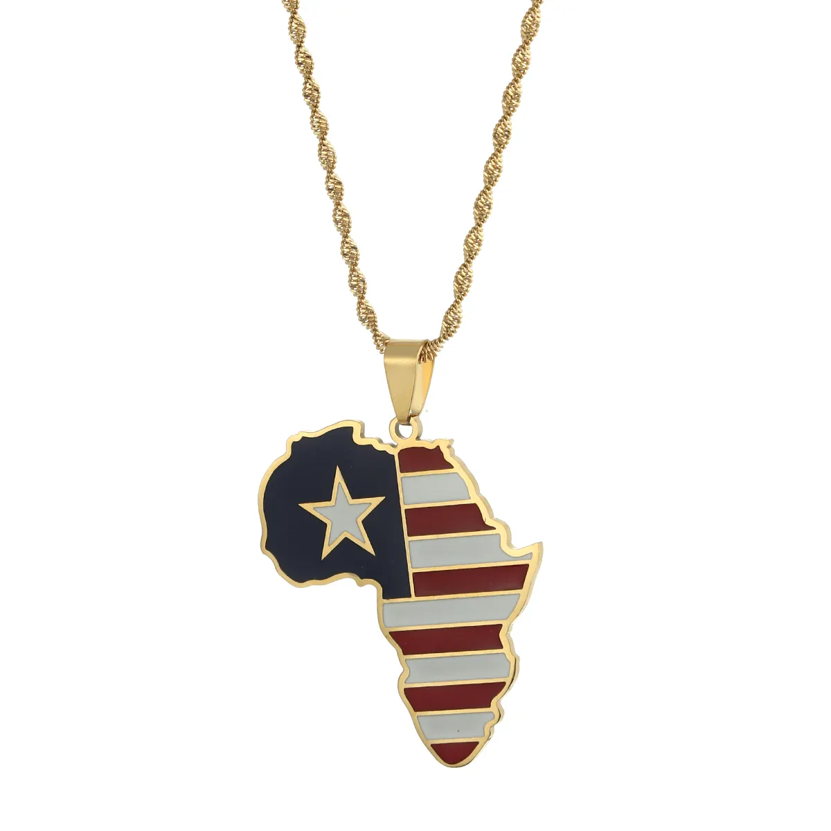 Liberia Kaart Vlag Gouden Kleur Charme Hanger Kettingen Groothandel Liberians Kaarten Midden-oosten Sieraden