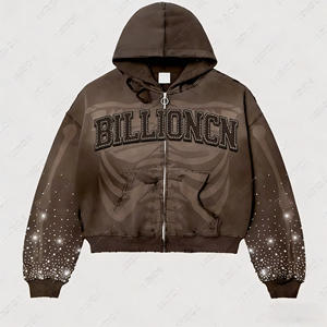 Sudadera con Capucha de Forro Polar con Cremallera para Hombre, Diseño Desgastado, Estampado Bordado, 100% Algodón, Impermeable y Cortavientos, para Invierno - Product Image 5