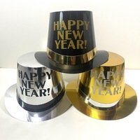 Chapeau de fête en papier métallisé Happy New Year, noir, or, argent, imprimé pailleté, accessoire de compte à rebours du Nouvel An, accessoire de photomaton