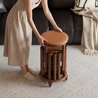 Chaise de salle à manger empilable quatre-en-un en bois massif de style médiéval avec coussin souple, tabouret, ottoman, repose-pieds, pouf pour usage domestique YD013