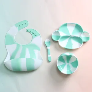 Baby-Sicherheits produkte Mischfarbe Ungiftig Lebensmittel qualität Bpa Free Silicone Divider Kinder Fütterung platte Schüssel Set Mit Löffel