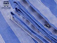 Bâche en toile PE rayée bleue et blanche, imperméable, pour camping et couverture de sol