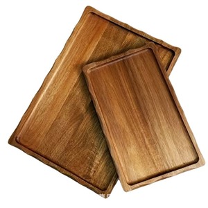 Acacia Wood Serving <b>Tray</b> With Decorative Borders For Hotel Meals Coffee Tea Drinks Small And <b>Large</b> Two Piece Set - Product Image 3