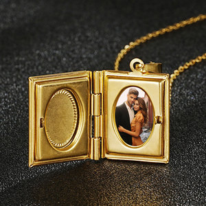 Collana con Ciondolo <span class=keywords><strong>Portafoto</strong></span> a Forma di Libro in Acciaio Inossidabile Placcato Oro 18K, Cornice Vuota per Sublimazione Fai-da-Te - Product Image 1