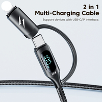 Toocki 2 en 1 conception 20W 100W affichage numérique charge multiple câble de charge rapide Usb pour Ip type-c