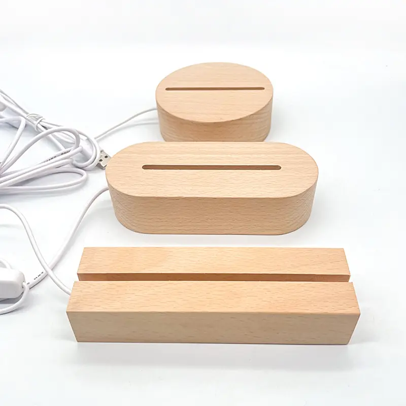 Base de lámpara de madera acrílica en blanco con carga USB, luz nocturna 3D para bebés con placa acrílica OEM, base LED, base de lámpara de luz de madera