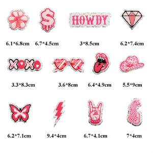 Vente flash, nouveaux patchs en chenille brodés autocollants à repasser, couleur rose orange, or et argent scintillant, pour vêtements - Product Image 3