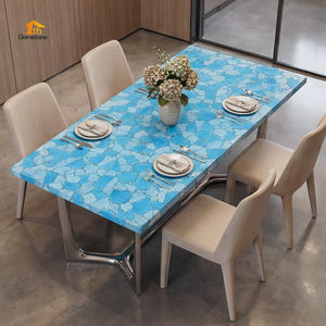 <span class=keywords><strong>Encimera</strong></span> de Piedra Semipreciosa de <span class=keywords><strong>Turquesa</strong></span> <span class=keywords><strong>Azul</strong></span> Pulida Natural Personalizada para Mesa de Comedor, Muebles de Lujo - Product Image 6