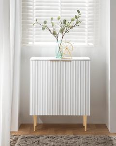 Buffet Buffet <span class=keywords><strong>en</strong></span> <span class=keywords><strong>Bois</strong></span> Cannelé Blanc avec Finition Thermoformée Table <span class=keywords><strong>Console</strong></span> avec Rangement pour Salon - Product Image 6