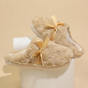 Women's Winter Indoor Cotton for Slippers with Butterfly Knot Cushioning Closed Toe Warm Plush <b>Sandals</b> for Home Furnishings - Product Image 5