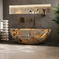 Baignoire autoportante ovale en pierre artificielle moderne, cuve profonde pour 2-3 personnes, hôtel, villa