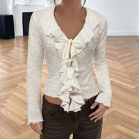Camisas de Diseñador para Mujer, Blusa Personalizada Vintage de Manga Larga con Cuello en V y Volantes Elegantes para Fiestas