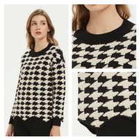 Pull-over décontracté en molleton pied-de-poule respirant pour femme, tricot d'automne