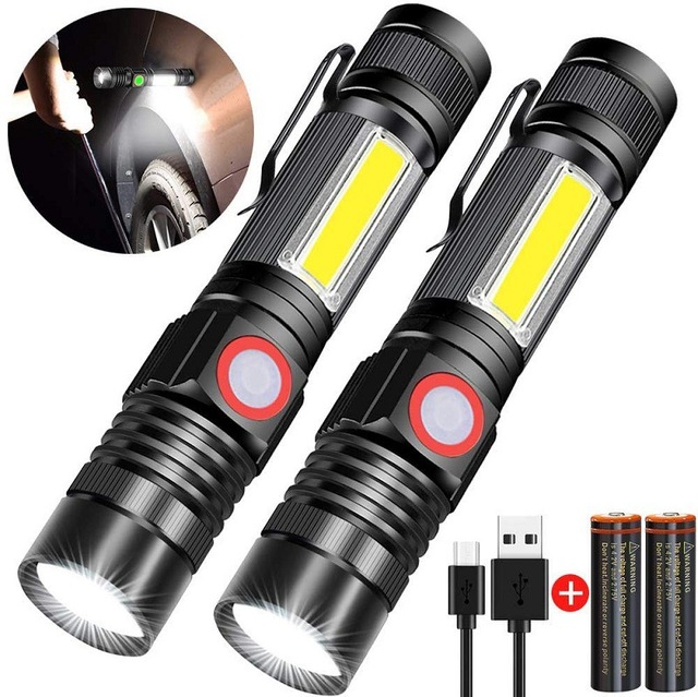 Emergency Flashlight Magnetic Torch LED USB Rechargeable IP55 Waterproof 3 Modes 8Hr Runtime Outdoor Camping Aluminum Alloy