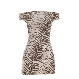 Viviblook C26DS076 Vestido de Mujer para Verano, Nuevo Modelo con Cuello Descubierto, Estampado de Cebra, Mini Vestido de Fiesta para Damas - Product Image 5