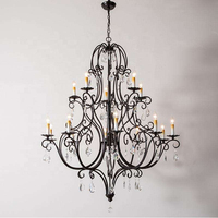 Plus grand lustre européen vintage élégant pour villa, loft, escalier, avec grandes bougies en cristal K9 noir, pour salle à manger et salon