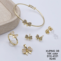 Ensemble de bijoux pour femmes XUPING, collier, bracelet et boucles d'oreilles plaqués or 14 carats, pierres synthétiques CZ, ensemble de bijoux tendance