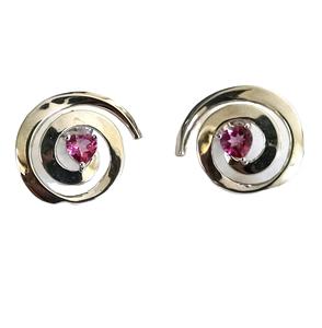 Pendientes de tuerca de 10K con diseño de remolino de oro blanco para mujer con turmalina para bodas, compromisos, aniversarios, fiestas informales/deportivas - Product Image 1