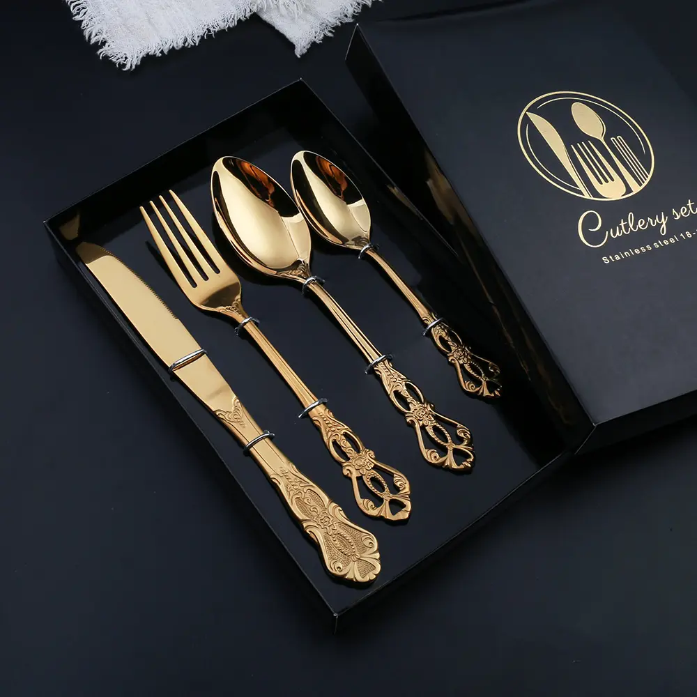 luxury high quality designer stainless steel multi coloured gold silver Knife fork spoon cutlery set