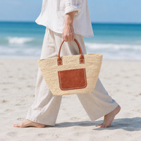 Sac fourre-tout à bandoulière pour femme, grande capacité, en paille de maïs naturelle tressée, fait main, écologique, style bohème, pour la plage, les voyages et le shopping