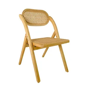 Wholesale Designers Wooden Chair Rattan Seat Back Home mid century folding cane Dinning hotel chair