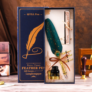 Boîte cadeau de luxe personnalisée avec logo, bleue, pour stylo plume, plume de dinde, gemme, pour les pratiquants de la calligraphie - Product Image 5