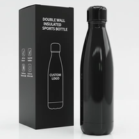 Bouteille d'eau de sport en acier inoxydable 304 noir mat, logo personnalisé, thermos isolé sous vide, anti-fuite, pour la salle de sport / l'école