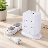 Multiprise verticale en forme de cube avec 8 prises américaines, 4 ports USB et 2 ports USB-C PD à charge rapide, protection contre les surtensions, personnalisable avec logo, vente en gros