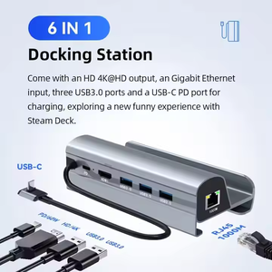 Estación de acoplamiento concentrador <span class=keywords><strong>USB</strong></span> tipo <span class=keywords><strong>C</strong></span> multifunción 4K 60Hz HD <span class=keywords><strong>USB</strong></span> 3,0 100W PD 1000Mbps Gigabit Ethernet 6in1 para Steam Deck-Stock - Product Image 3