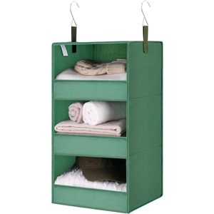 3-<b>Shelf</b> Hanging Closet Organizer Foldable Fabric Storage <b>Shelves</b> For Bedroom Neatening With Metal <b>Hooks</b> 33x15x85cm - Product Image 1