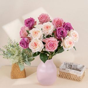 ดอกกุหลาบประดิษฐ์ CallaFloral สีชมพู สีม่วง สีขาว สำหรับตกแต่งงานแต่งงาน เป็นมิตรกับสิ่งแวดล้อม จัดในแจกันผ้าทอ - Product Image 1