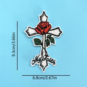 Patch brodé thermocollant Crucifix à la mode avec rose pour la décoration de vêtements et sacs - Product Image 6