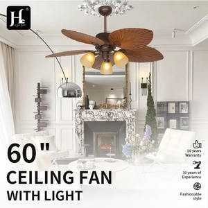 48-Inch Classic Design Vintage <b>Ceiling</b> <b>Fan</b> High RPM Big Air Flow ABS Palm Leave Rattan Blade Remote Control Switch Pull Cord - Product Image 4