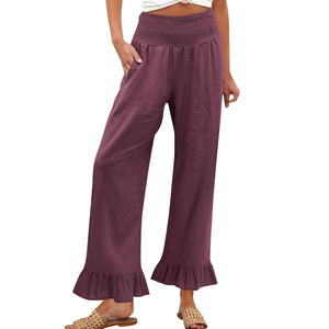 <span class=keywords><strong>Pantaloni</strong></span> <span class=keywords><strong>Palazzo</strong></span> da Donna <span class=keywords><strong>a</strong></span> Gamba Larga in Cotone 70% <span class=keywords><strong>Lino</strong></span> 30% con Vita Alta e Orlo Arricciato, Stile Boho Estivo Casual e Fluido - Product Image 6