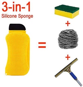Keuken <span class=keywords><strong>Tool</strong></span> <span class=keywords><strong>3</strong></span> In <span class=keywords><strong>1</strong></span> Siliconen Spons Met Schraper, multi-Functionele Spons Ingebouwde Zeep Scrubber Miracle Spons - Product Image 4