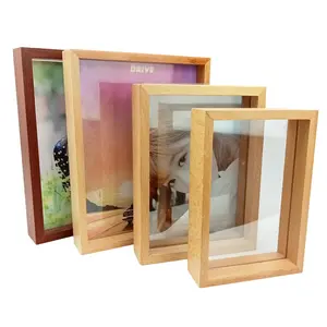Moldura de vidro transparente, moldura de madeira flutuante para fotos, arte na parede